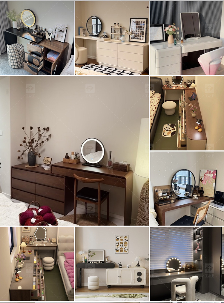 Custom Modern Lighted Mirror Makeup Table with 3 Drawers Wooden Vanity Set for Bathroom Hotel Projects Vanity Con Luz Led