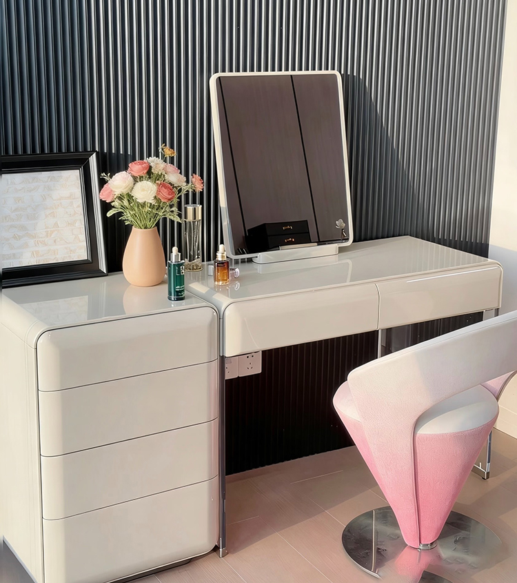 Custom Modern Lighted Mirror Makeup Table with 3 Drawers Wooden Vanity Set for Bathroom Hotel Projects Vanity Con Luz Led