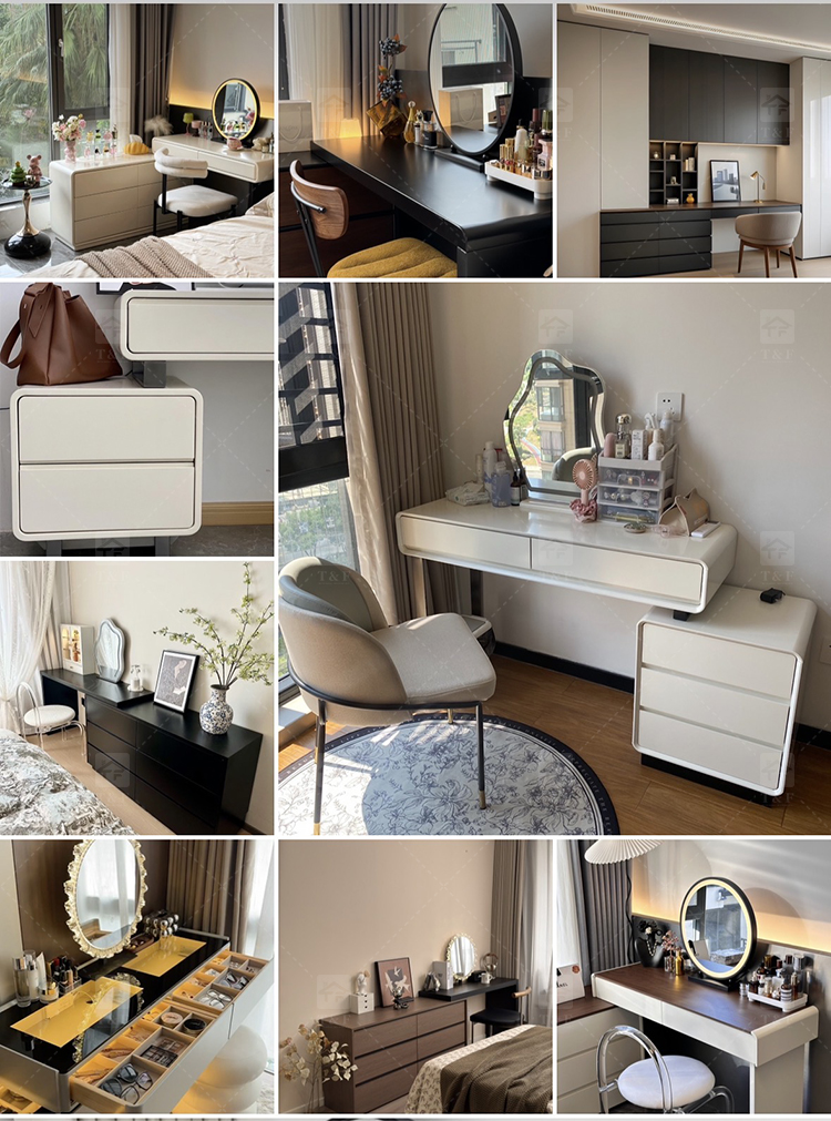 Luxury Black Solid Wood Vanity Table with LED Light Makeup Mirror 7 Drawers Durable Furniture for Bedroom Living Room Hotel Use