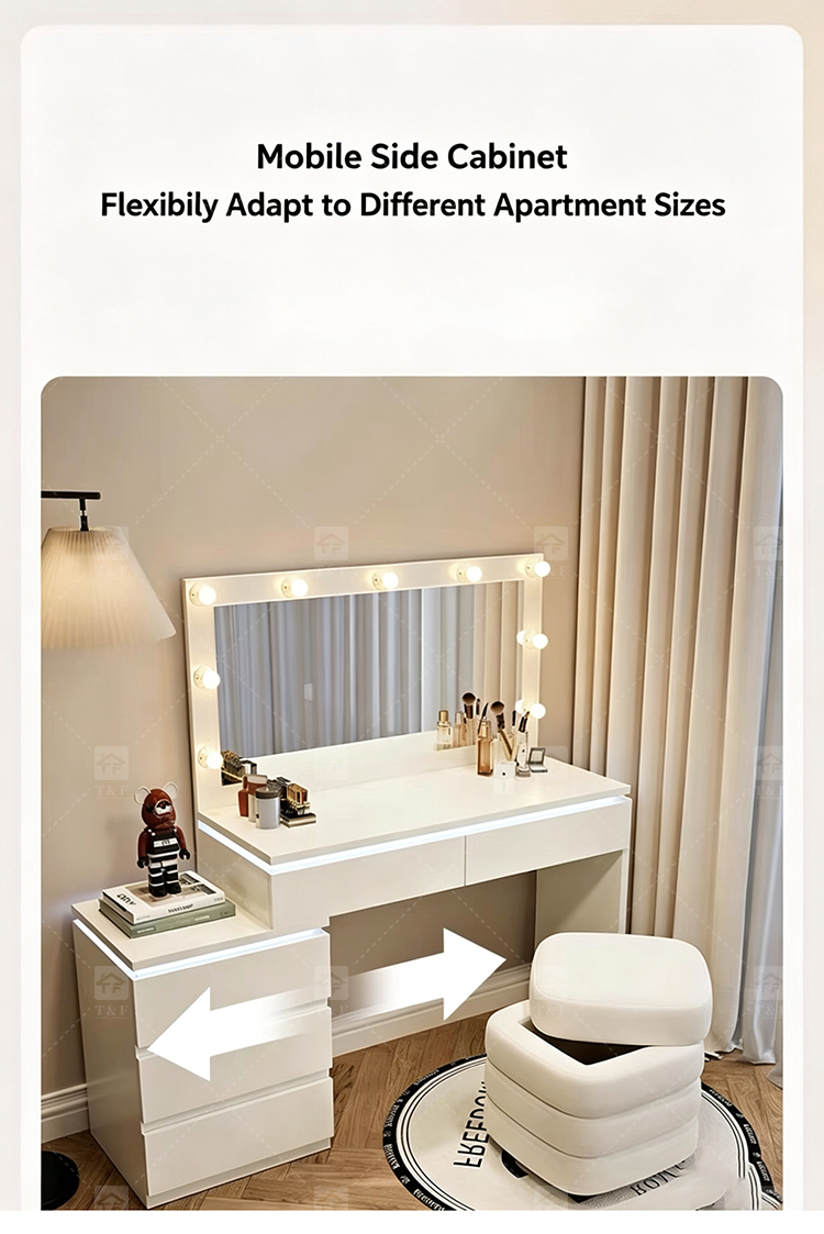 Factory Modern White 13 Drawers Dressing Table and Makeup Vanity Table with Led Light Bulb Mirror Stand Vanity Con Luz Led
