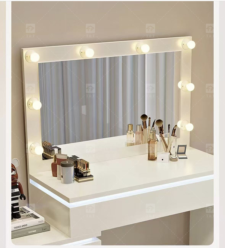 Factory Modern White 13 Drawers Dressing Table and Makeup Vanity Table with Led Light Bulb Mirror Stand Vanity Con Luz Led