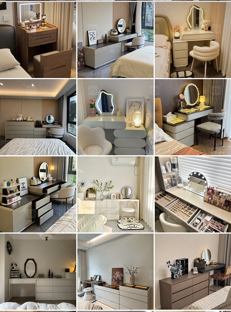 Factory Modern White 13 Drawers Dressing Table and Makeup Vanity Table with Led Light Bulb Mirror Stand Vanity Con Luz Led