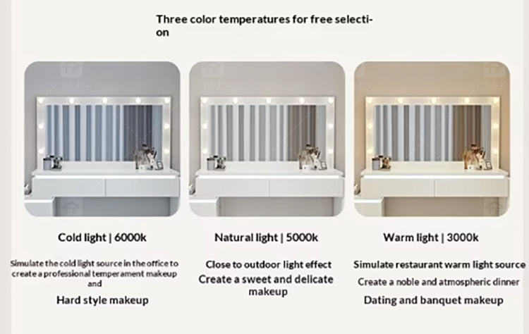 Factory Modern White 13 Drawers Dressing Table and Makeup Vanity Table with Led Light Bulb Mirror Stand Vanity Con Luz Led