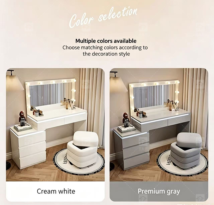 Factory Modern White 13 Drawers Dressing Table and Makeup Vanity Table with Led Light Bulb Mirror Stand Vanity Con Luz Led