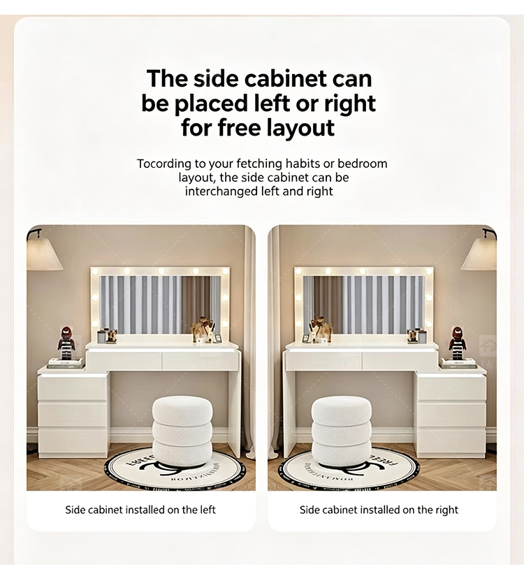 Factory Modern White 13 Drawers Dressing Table and Makeup Vanity Table with Led Light Bulb Mirror Stand Vanity Con Luz Led