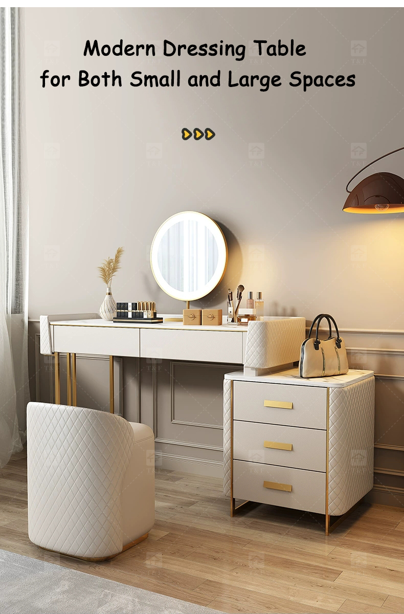 Modern White Makeup Vanity Desk with LED Mirror Vanity Con Luz Led Set and Storage Drawers Bedroom Dressing Table