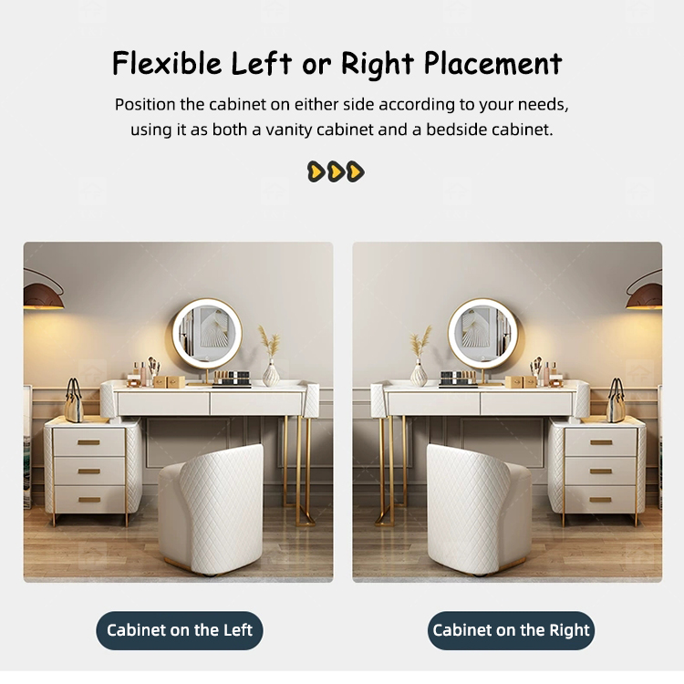 Modern White Makeup Vanity Desk with LED Mirror Vanity Con Luz Led Set and Storage Drawers Bedroom Dressing Table