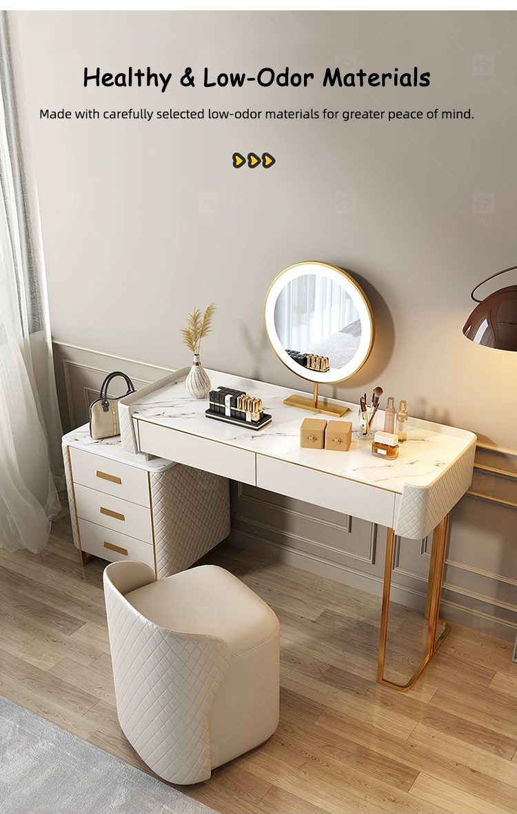 Modern White Makeup Vanity Desk with LED Mirror Vanity Con Luz Led Set and Storage Drawers Bedroom Dressing Table