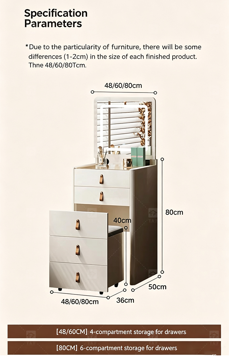 Modern Solid Wood Dressing Table with Flip Top Mirror & Storage Cabinet Multi-functional Makeup Table for Hotel & Bathroom Use