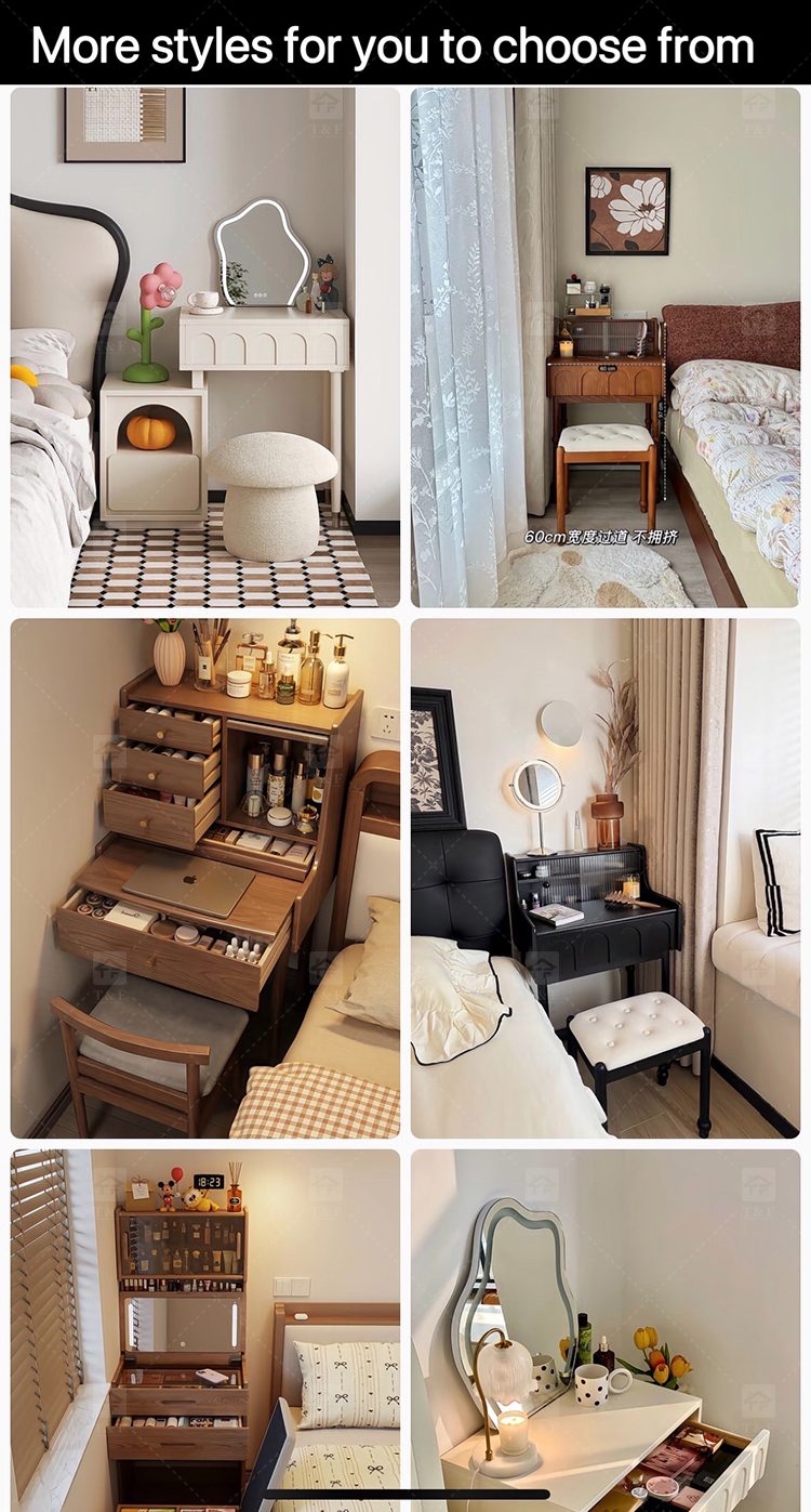 Modern Solid Wood Dressing Table with Flip Top Mirror & Storage Cabinet Multi-functional Makeup Table for Hotel & Bathroom Use