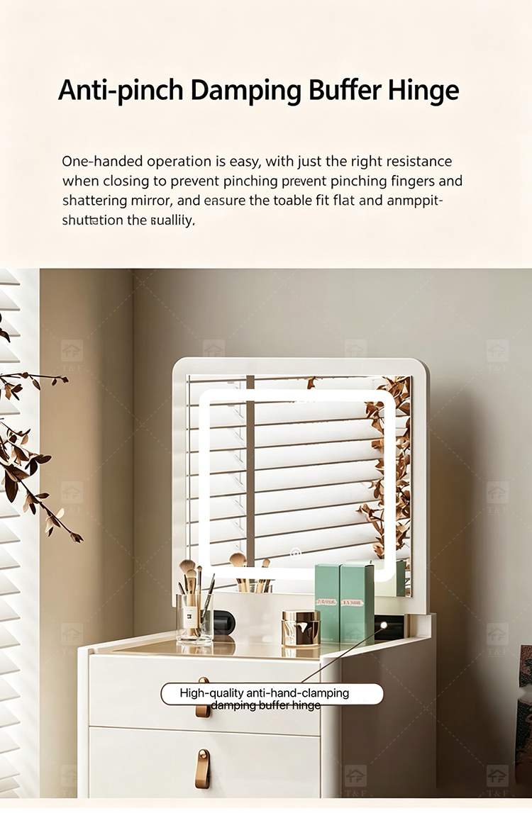 Modern Solid Wood Dressing Table with Flip Top Mirror & Storage Cabinet Multi-functional Makeup Table for Hotel & Bathroom Use