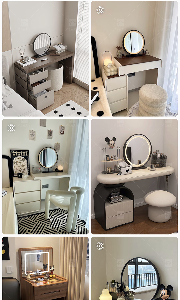 Modern Solid Wood Dressing Table with Flip Top Mirror & Storage Cabinet Multi-functional Makeup Table for Hotel & Bathroom Use