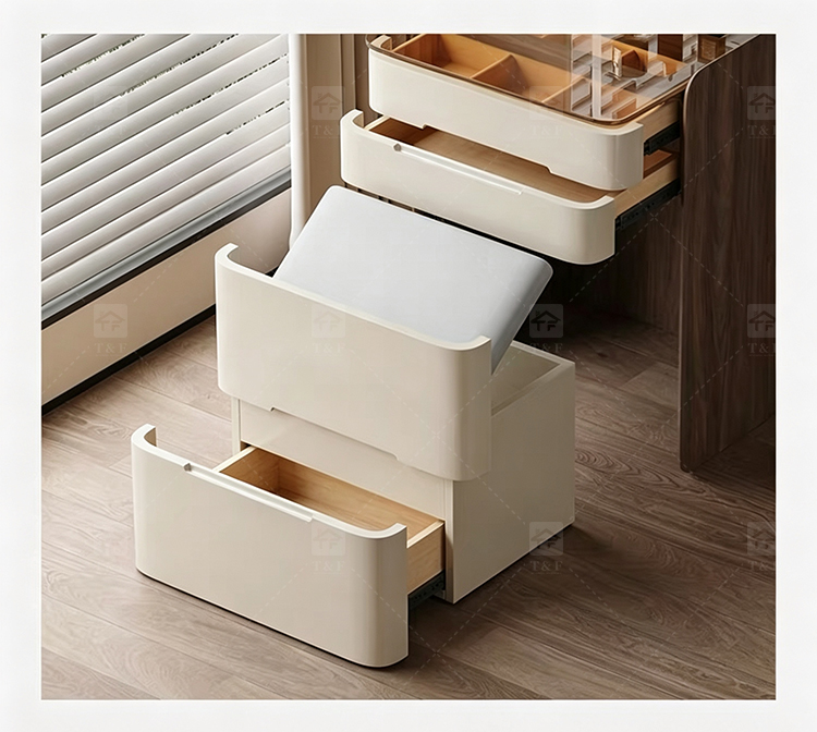Hot Sale Modern Luxury Brown Oak Wood Dressing Table with Lighted Mirror and LED Light for Bedroom and Bathroom Use