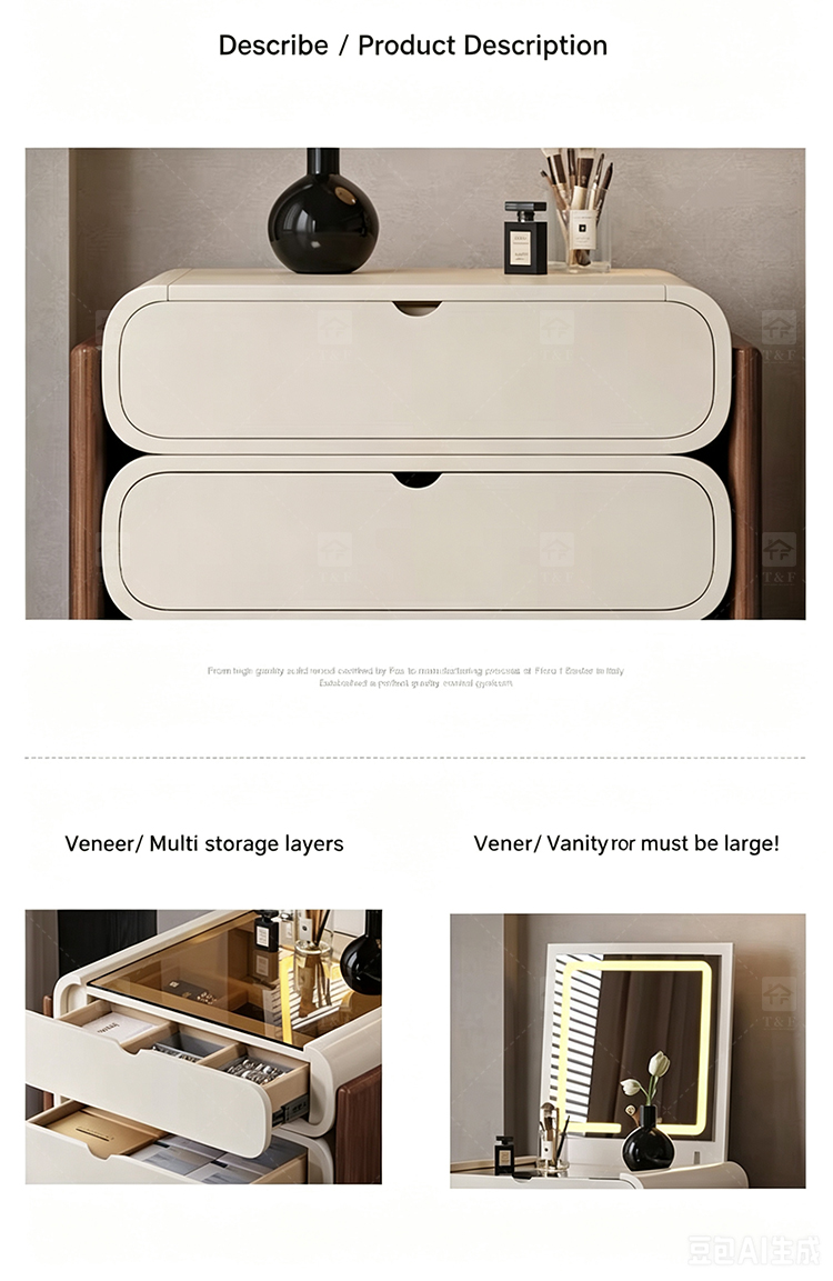 Hot Sale Modern Luxury Brown Oak Wood Dressing Table with Lighted Mirror and LED Light for Bedroom and Bathroom Use