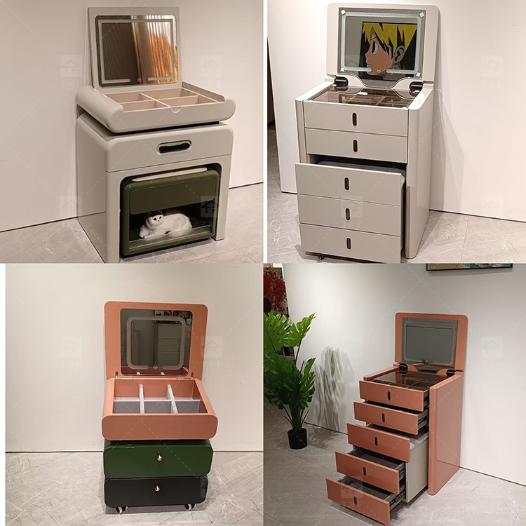 Hot Sale Modern Luxury Brown Oak Wood Dressing Table with Lighted Mirror and LED Light for Bedroom and Bathroom Use