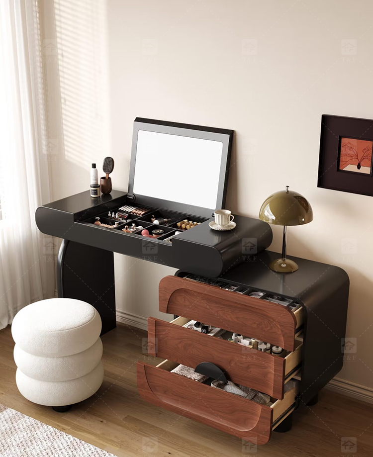 Modern Lighted Flip Top Vanity Mirror Cabinet Multi-functional Desktop Storage Box for Jewelry Cosmetics Bedroom Bathroom Use