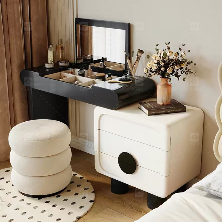 Modern Lighted Flip Top Vanity Mirror Cabinet Multi-functional Desktop Storage Box for Jewelry Cosmetics Bedroom Bathroom Use