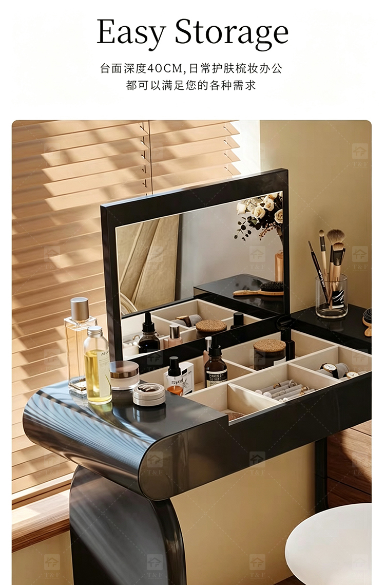 Modern Lighted Flip Top Vanity Mirror Cabinet Multi-functional Desktop Storage Box for Jewelry Cosmetics Bedroom Bathroom Use