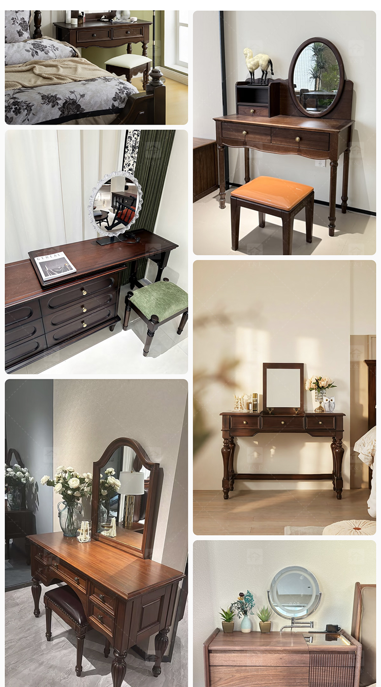 Modern Walnut Brown Makeup Vanity Set Standing Lighted Mirror Stool Turned Legs Bedroom Dressing Table for Bathroom/Living Room