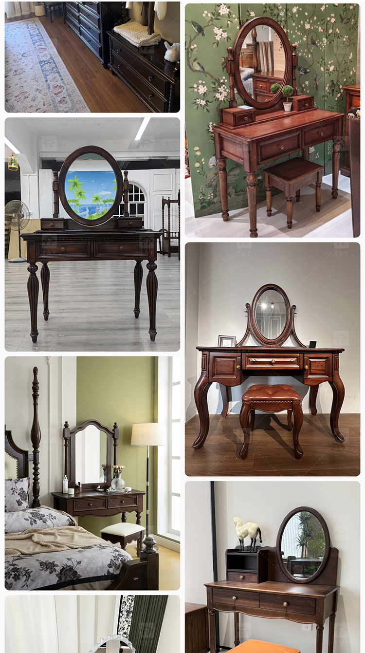 Modern Walnut Brown Makeup Vanity Set Standing Lighted Mirror Stool Turned Legs Bedroom Dressing Table for Bathroom/Living Room