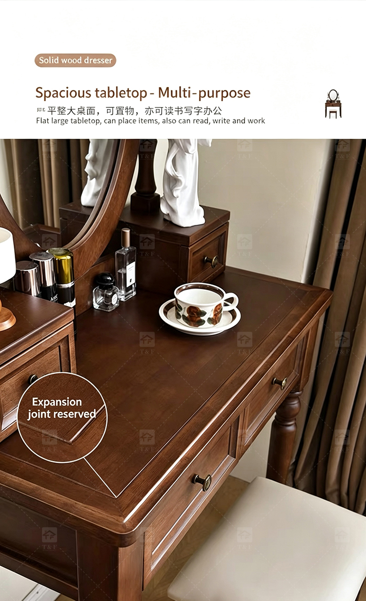 Modern Walnut Brown Makeup Vanity Set Standing Lighted Mirror Stool Turned Legs Bedroom Dressing Table for Bathroom/Living Room