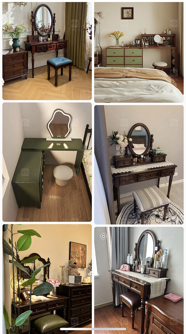 Modern Durable Mint Green Solid Wood Dressing Table Set with Mirror Stool for Bedroom Bathroom & Living Room Makeup Vanity