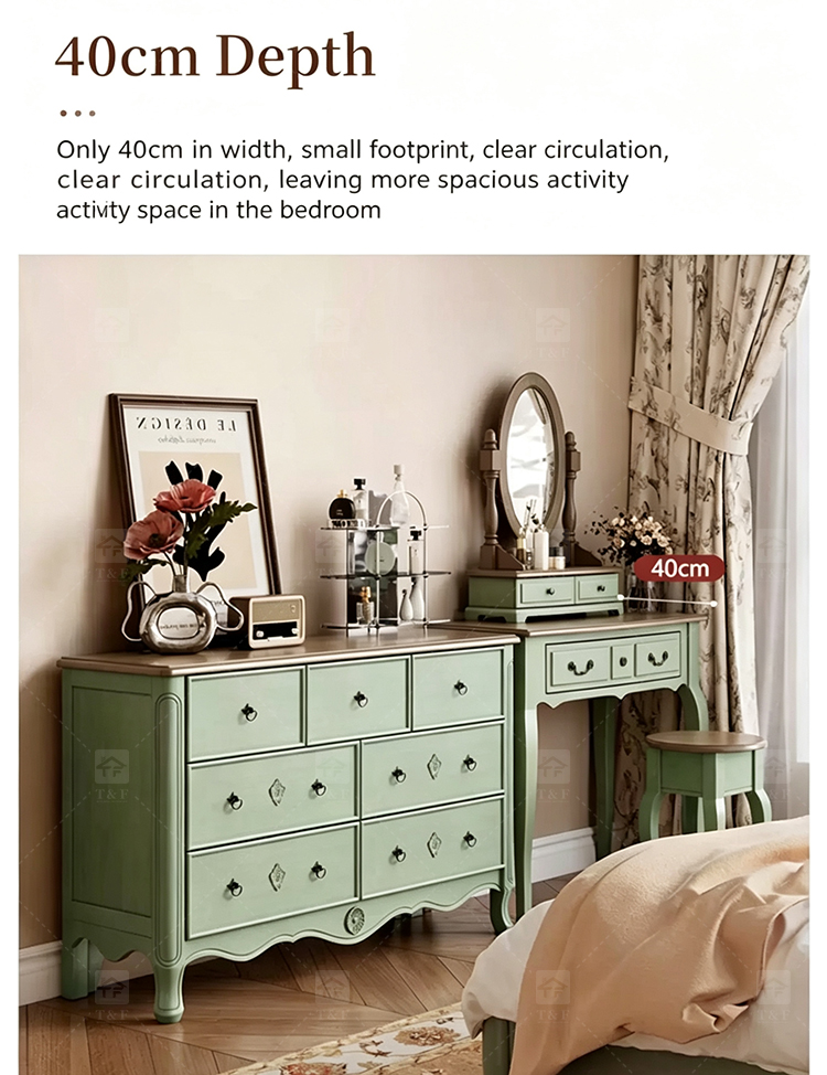 Modern Durable Mint Green Solid Wood Dressing Table Set with Mirror Stool for Bedroom Bathroom & Living Room Makeup Vanity