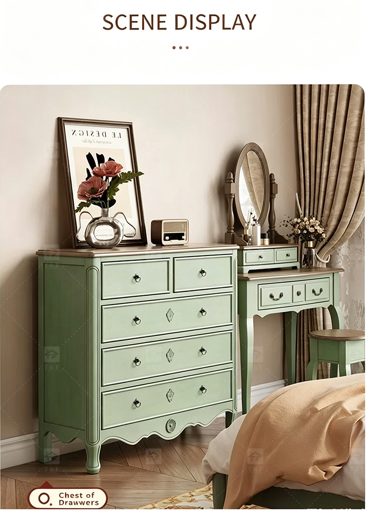 Modern Durable Mint Green Solid Wood Dressing Table Set with Mirror Stool for Bedroom Bathroom & Living Room Makeup Vanity