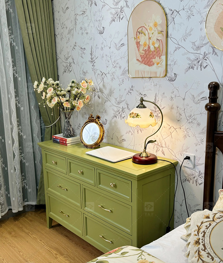 Modern Durable Mint Green Solid Wood Dressing Table Set with Mirror Stool for Bedroom Bathroom & Living Room Makeup Vanity