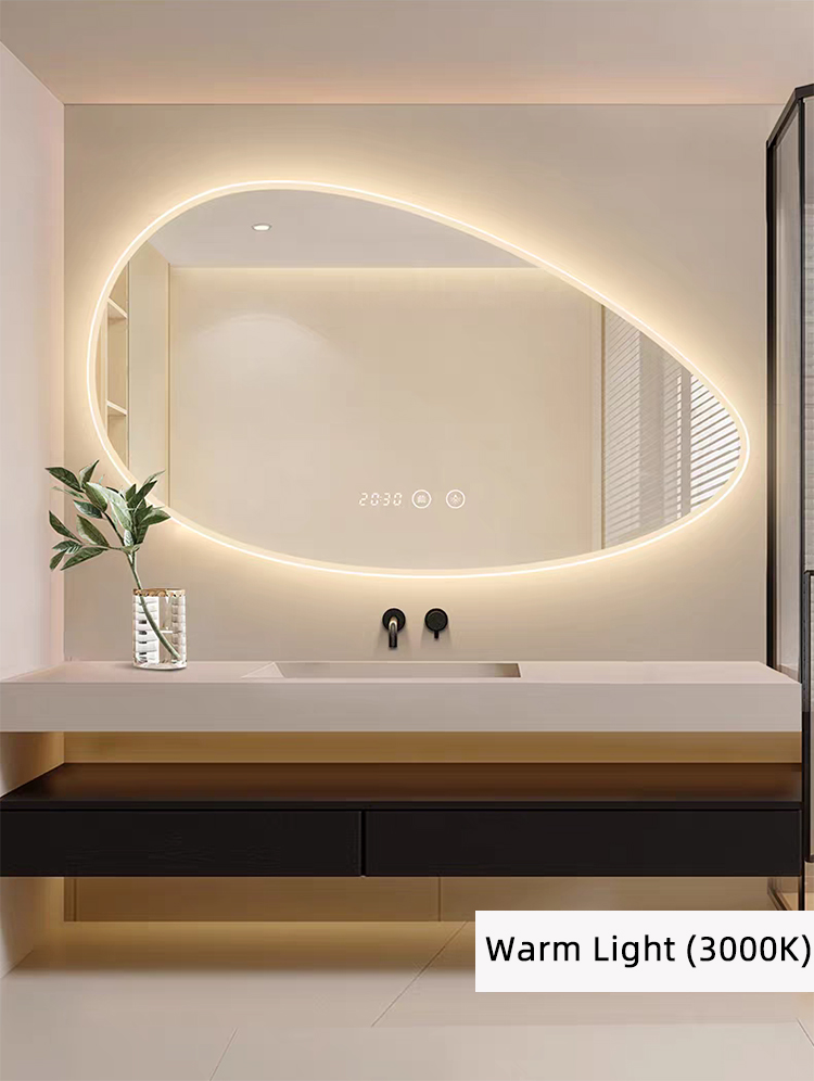 Smart LED Bathroom Light Miroir Irregular Oval Waterproof Backlit Vanity Wall Mirror with Defogger Touch Sensor Switch