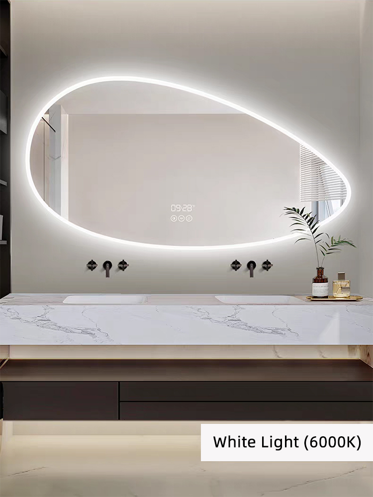 Smart LED Bathroom Light Miroir Irregular Oval Waterproof Backlit Vanity Wall Mirror with Defogger Touch Sensor Switch