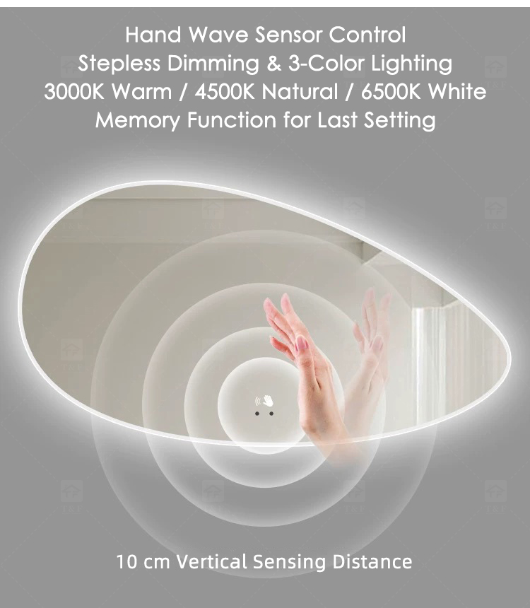Smart LED Bathroom Light Miroir Irregular Oval Waterproof Backlit Vanity Wall Mirror with Defogger Touch Sensor Switch