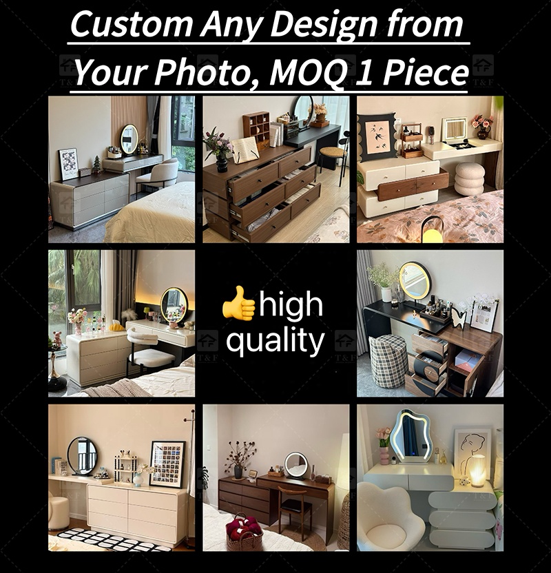 Wholesale Modern Triangle Corner Vanity Table Set LED Light Mirror Storage Drawers Stool Small Space Bedroom Hotel Use