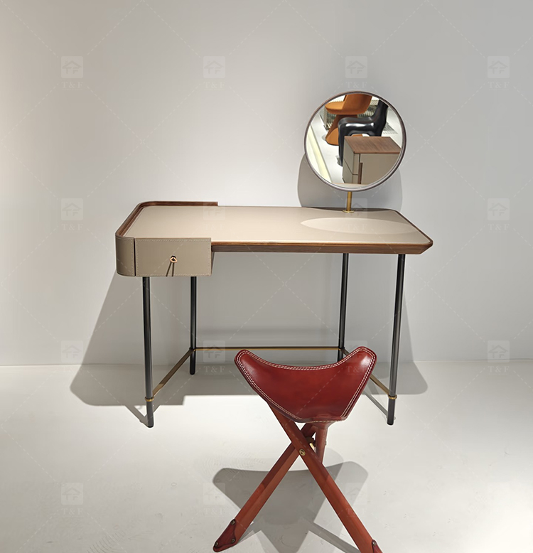 Hot Sale Italian Minimalist Solid Wood Vanity Table Set with Curved Matte Top Rotatable Cube Drawer for Bedroom & Bathroom