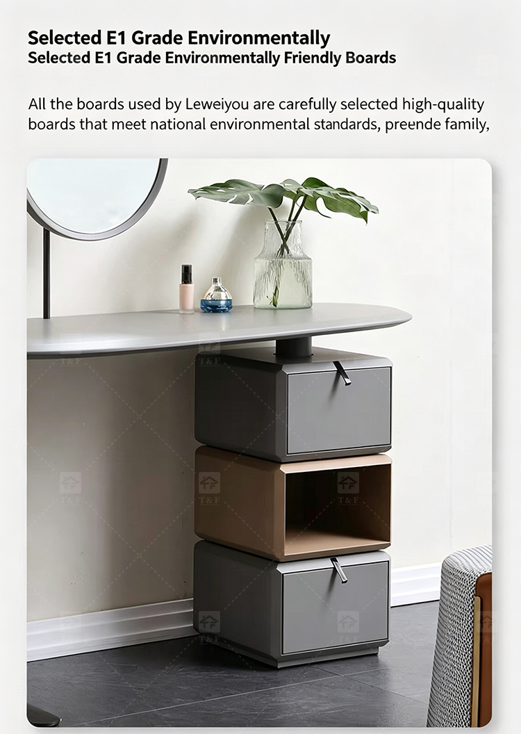 Hot Sale Italian Minimalist Solid Wood Vanity Table Set with Curved Matte Top Rotatable Cube Drawer for Bedroom & Bathroom