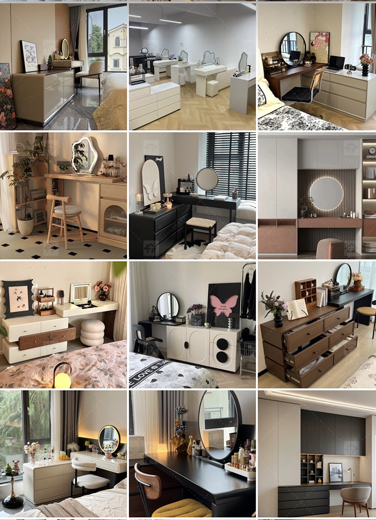 Modern Light Luxury Smart Vanity Dressing Table LED Mirror Wireless Charging Bluetooth Speaker Storage Cabinet Hotel Bedroom
