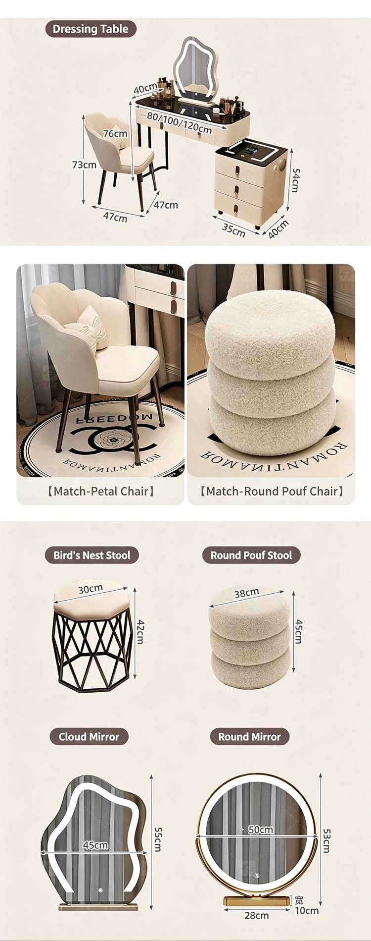 Modern Light Luxury Smart Vanity Dressing Table LED Mirror Wireless Charging Bluetooth Speaker Storage Cabinet Hotel Bedroom