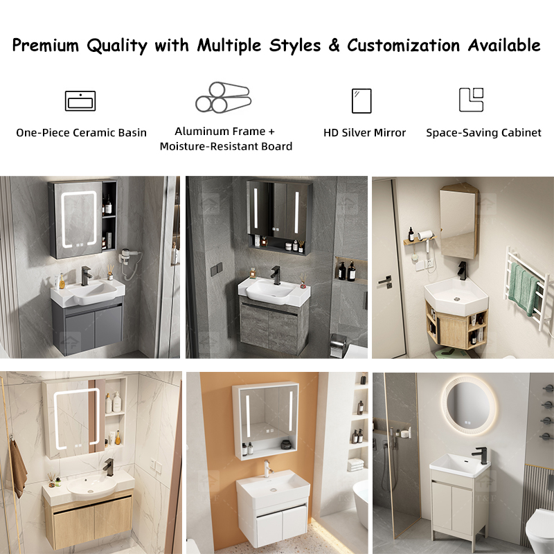 Modern Premium Aluminum Bathroom Vanity Cabinet with Ceramic Basin Sink Narrow Wall Mounted Cabinet for Small Bathrooms