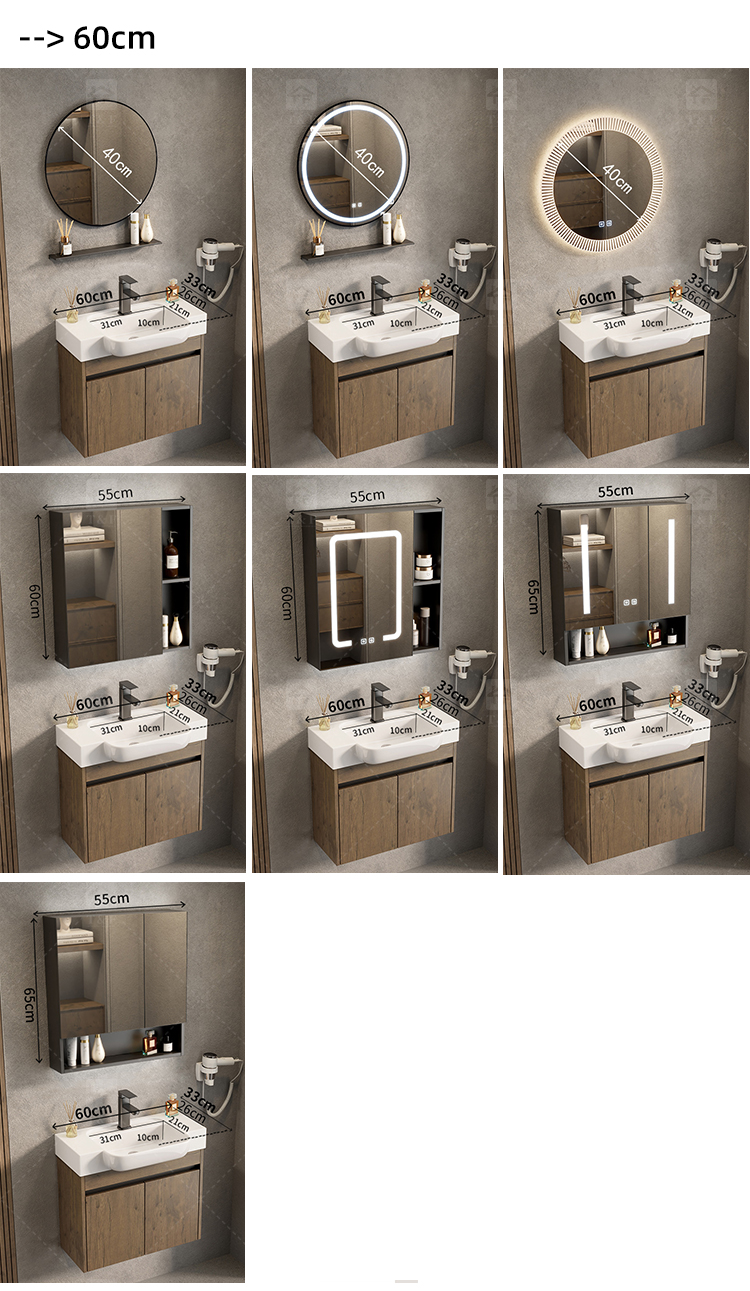 Modern Premium Aluminum Bathroom Vanity Cabinet with Ceramic Basin Sink Narrow Wall Mounted Cabinet for Small Bathrooms