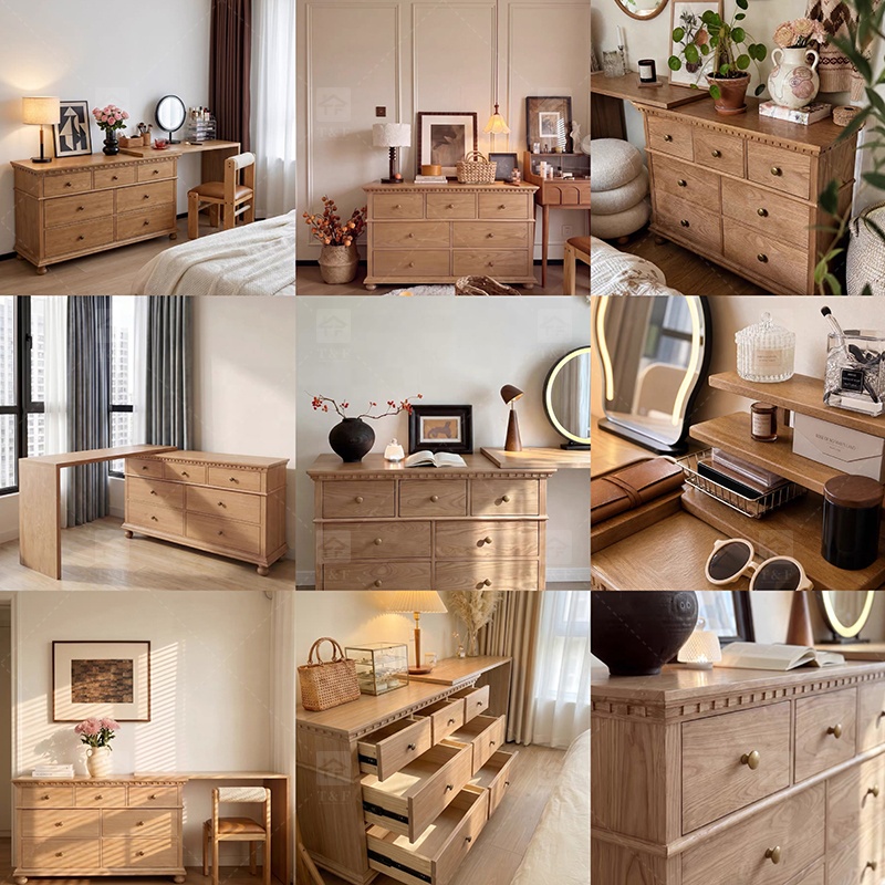 Modern Lighted Solid Wood Makeup Vanity Chest Round Anti-collision Corner Storage Cabinet for Bedroom & Bathroom Use