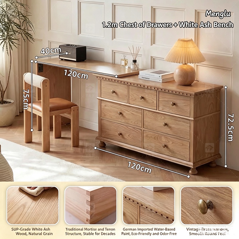 Modern Lighted Solid Wood Makeup Vanity Chest Round Anti-collision Corner Storage Cabinet for Bedroom & Bathroom Use