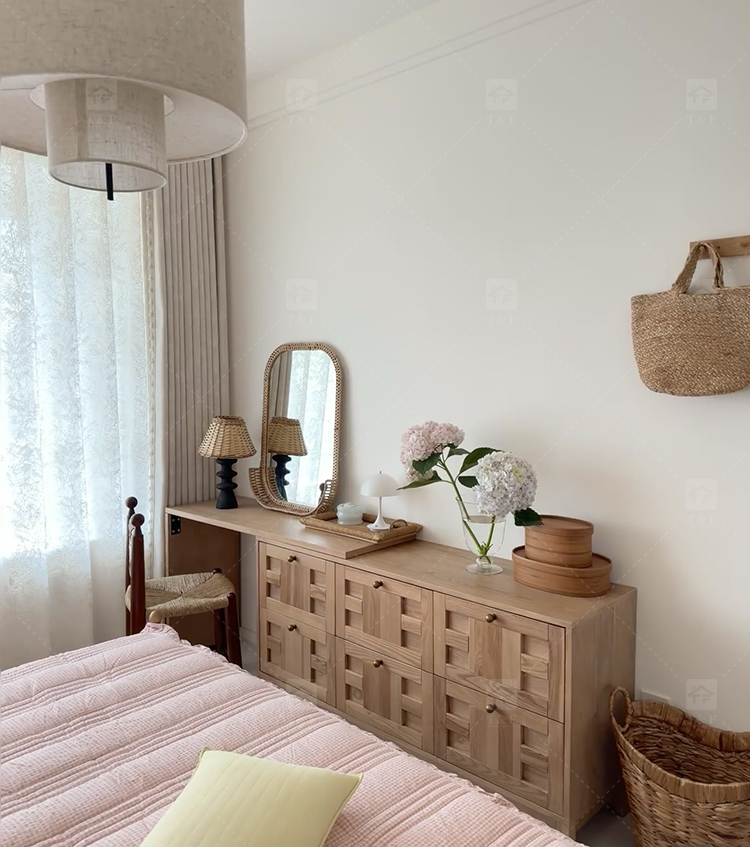 Modern Lighted Solid Wood Makeup Vanity Chest Round Anti-collision Corner Storage Cabinet for Bedroom & Bathroom Use