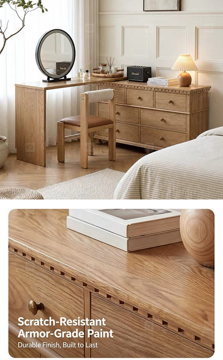 Modern Lighted Solid Wood Makeup Vanity Chest Round Anti-collision Corner Storage Cabinet for Bedroom & Bathroom Use