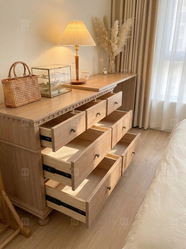 Modern Lighted Solid Wood Makeup Vanity Chest Round Anti-collision Corner Storage Cabinet for Bedroom & Bathroom Use