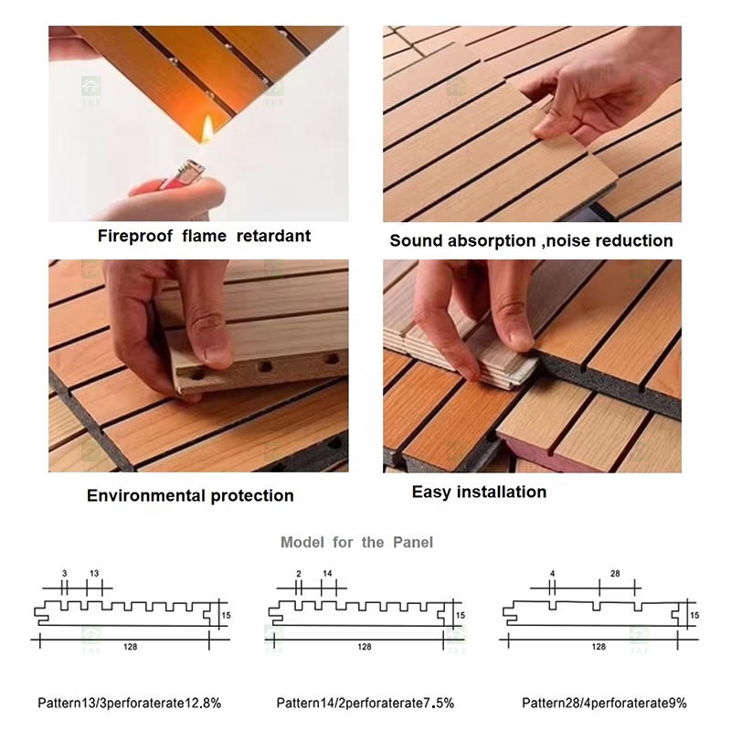 Modern Wooden Slat Acoustic Panel with Wood Veneer Sound Absorbing 3D Model Design for Living Room Bedroom Interior Wall Decor