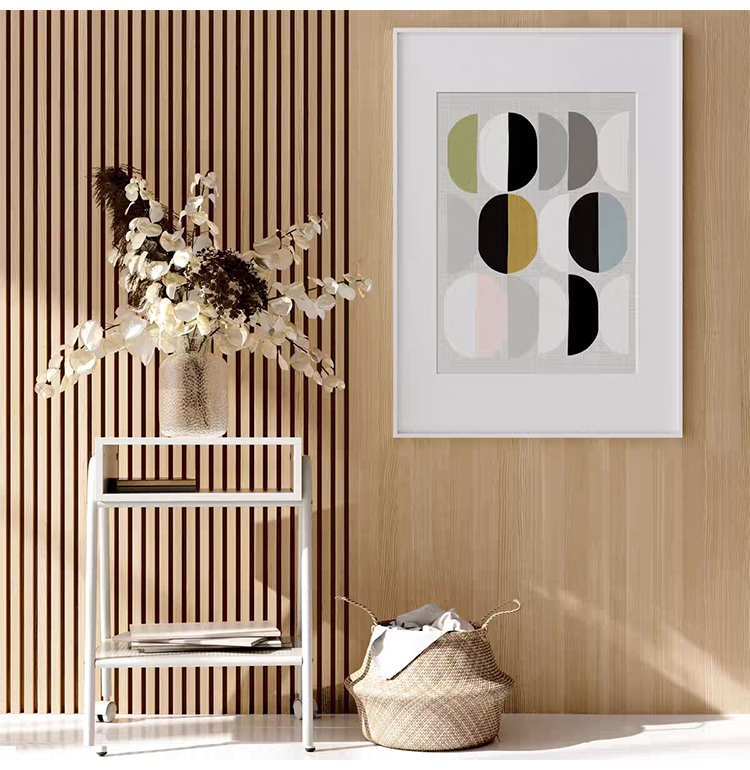 Modern Wooden Slat Acoustic Panel with Wood Veneer Sound Absorbing 3D Model Design for Living Room Bedroom Interior Wall Decor