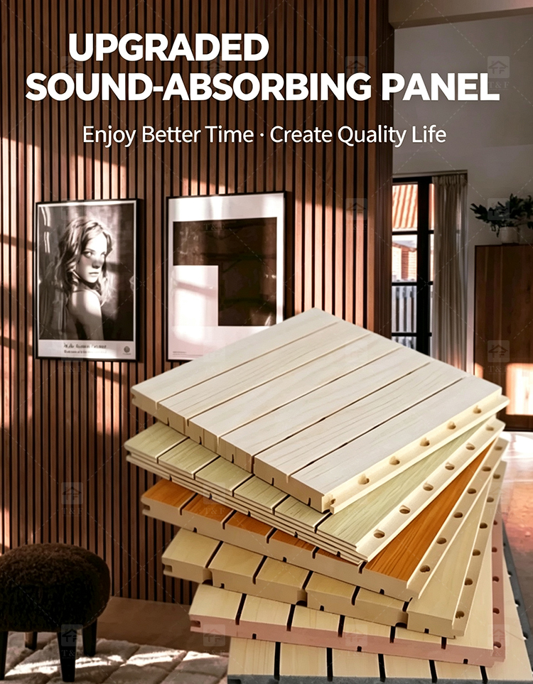 Modern Wooden Slat Acoustic Panel with Wood Veneer Sound Absorbing 3D Model Design for Living Room Bedroom Interior Wall Decor