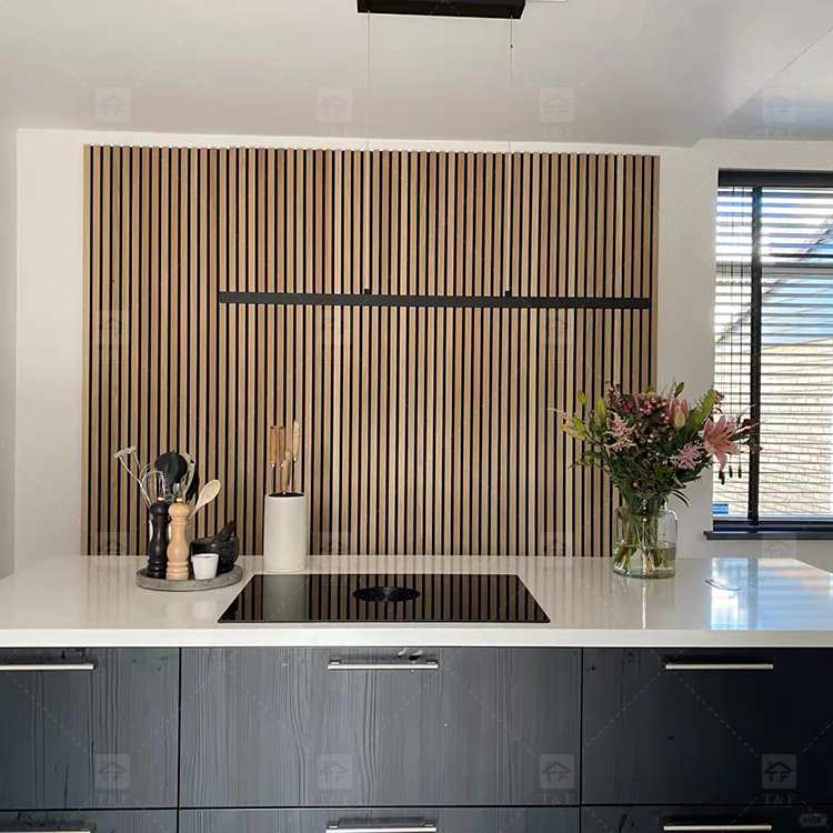 Modern Wooden Slat Acoustic Panel with Wood Veneer Sound Absorbing 3D Model Design for Living Room Bedroom Interior Wall Decor