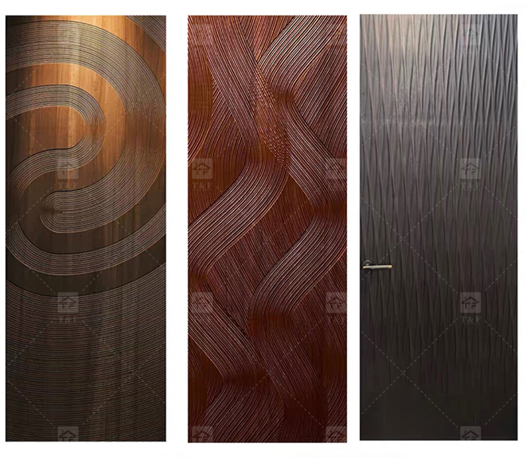 Modern Minimalist 3D Relief Solid Wood Waterproof Interior Door Narrow Frame Soundproof Bedroom Door for Bathroom Living Room