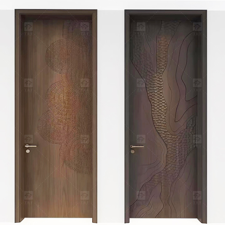 Modern Minimalist 3D Relief Solid Wood Waterproof Interior Door Narrow Frame Soundproof Bedroom Door for Bathroom Living Room
